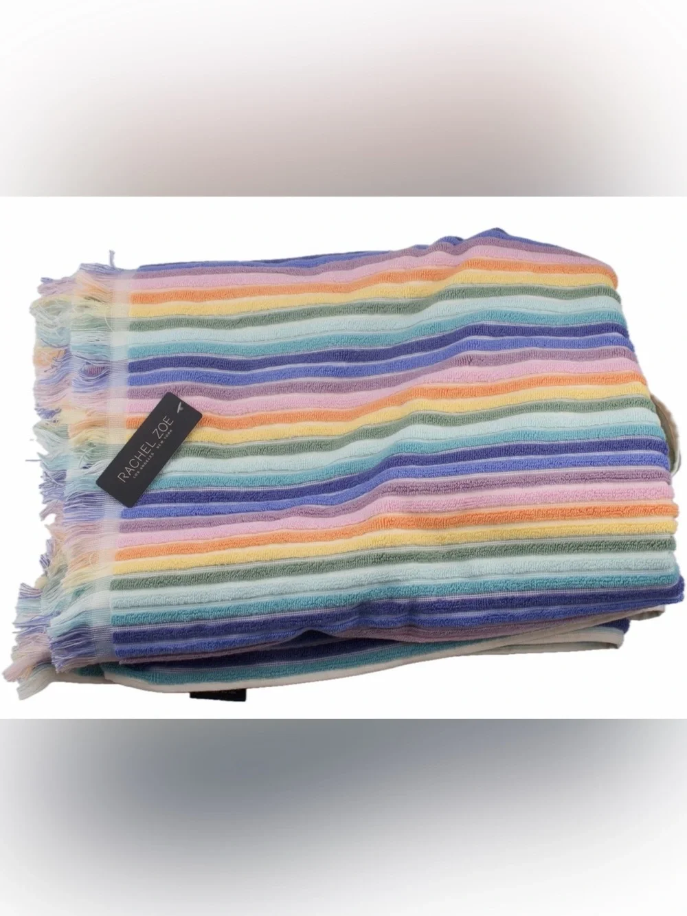 Rachel Zoe Rainbow Stripes Fringed Oversized Beach Pool Resort Vacation Towel